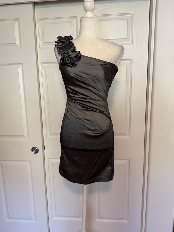 Hailey Logan by Adrianna Papell One Shoulder Bodycon Mini Dress - Gunmetal