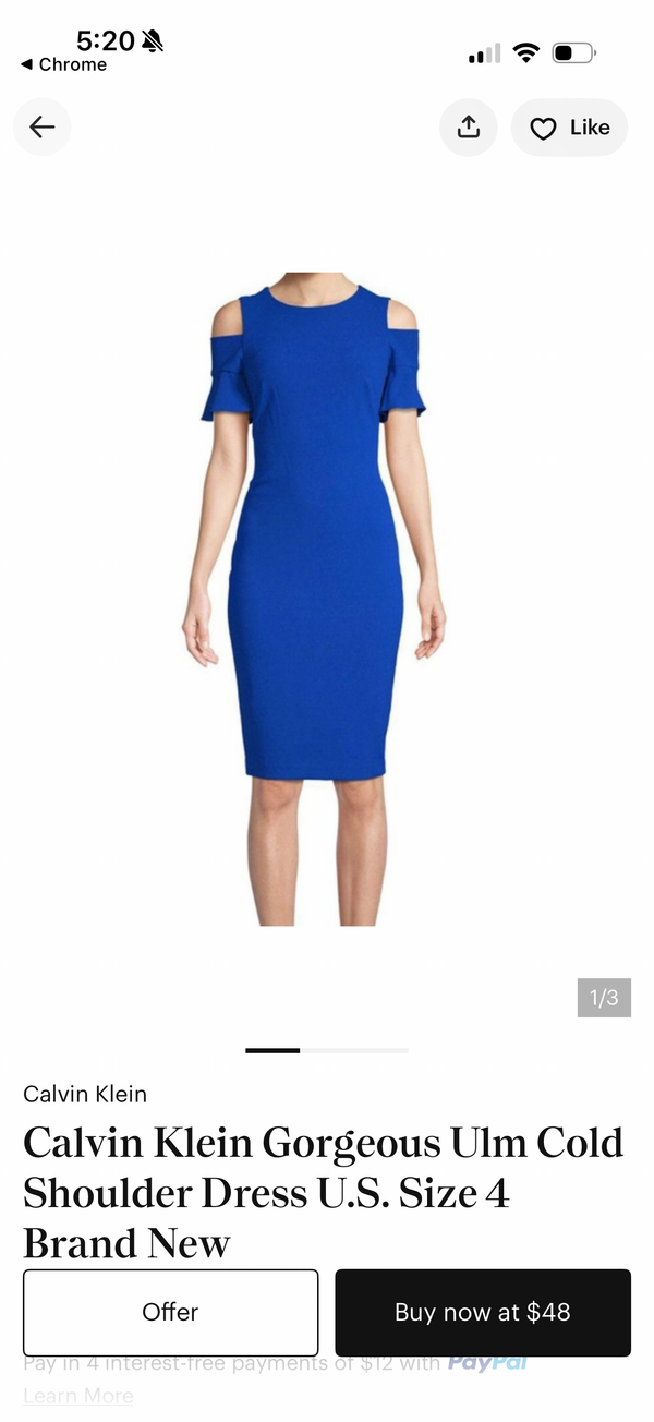 Calvin Klein Cold Shoulder Midi Dress in Cobalt Blue