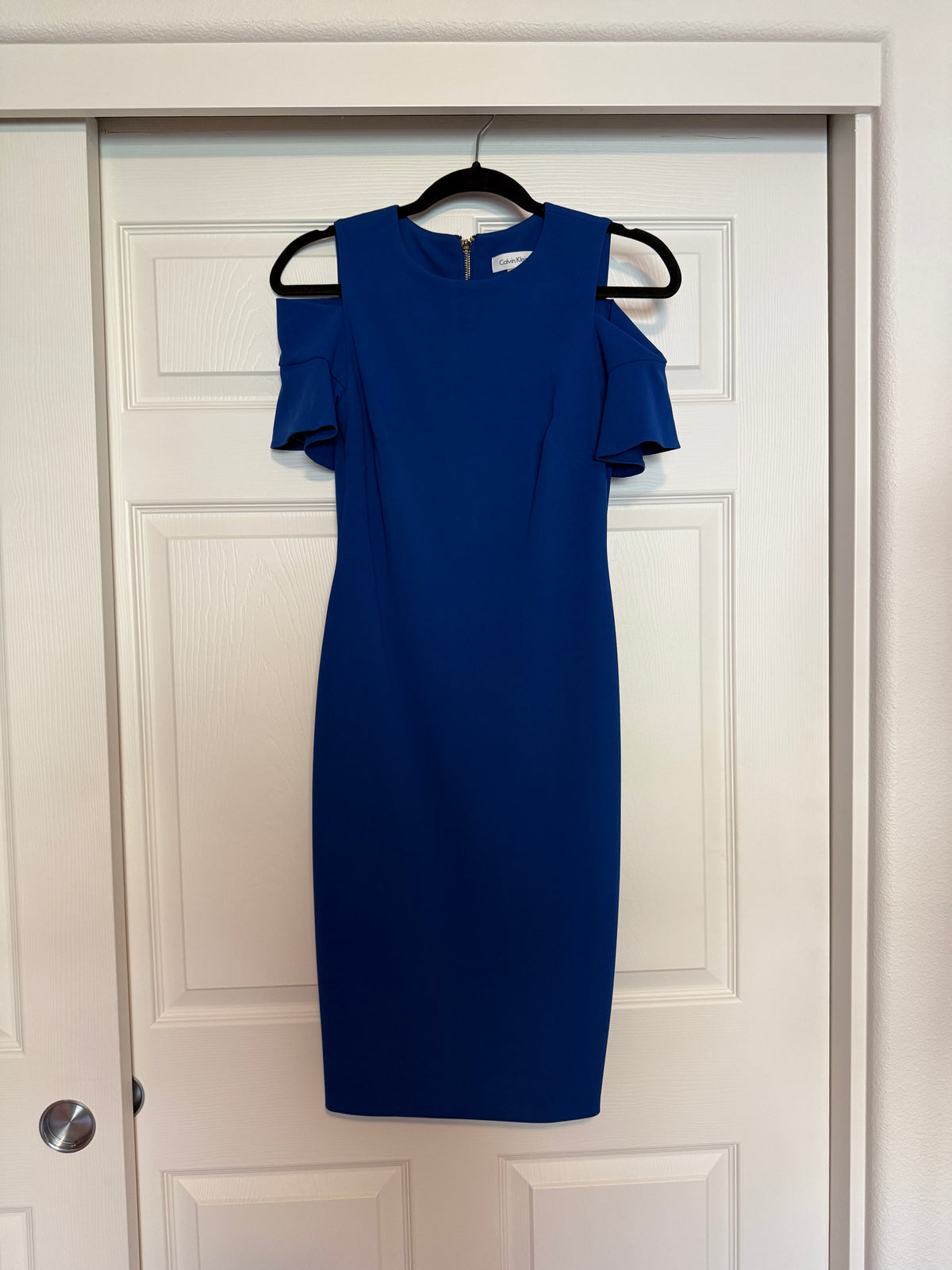 Calvin Klein Cold Shoulder Midi Dress in Cobalt Blue