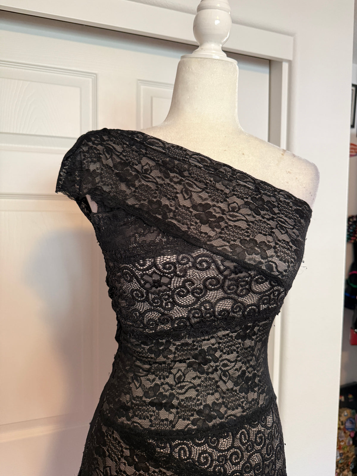 Poof Couture Black Lace One Shoulder Bodycon dress