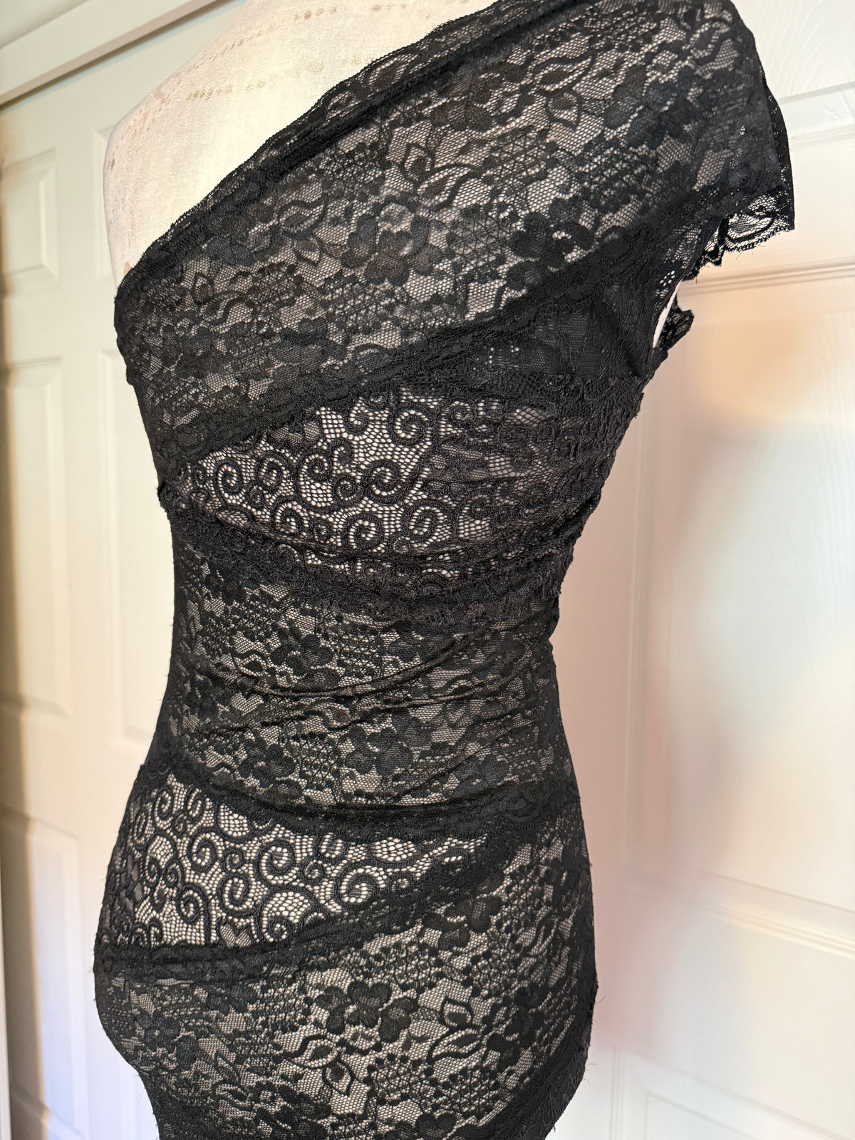 Poof Couture Black Lace One Shoulder Bodycon dress