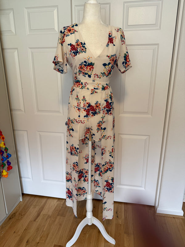 Crystal Sky by Francesca’s Ivory Floral Romper Dress