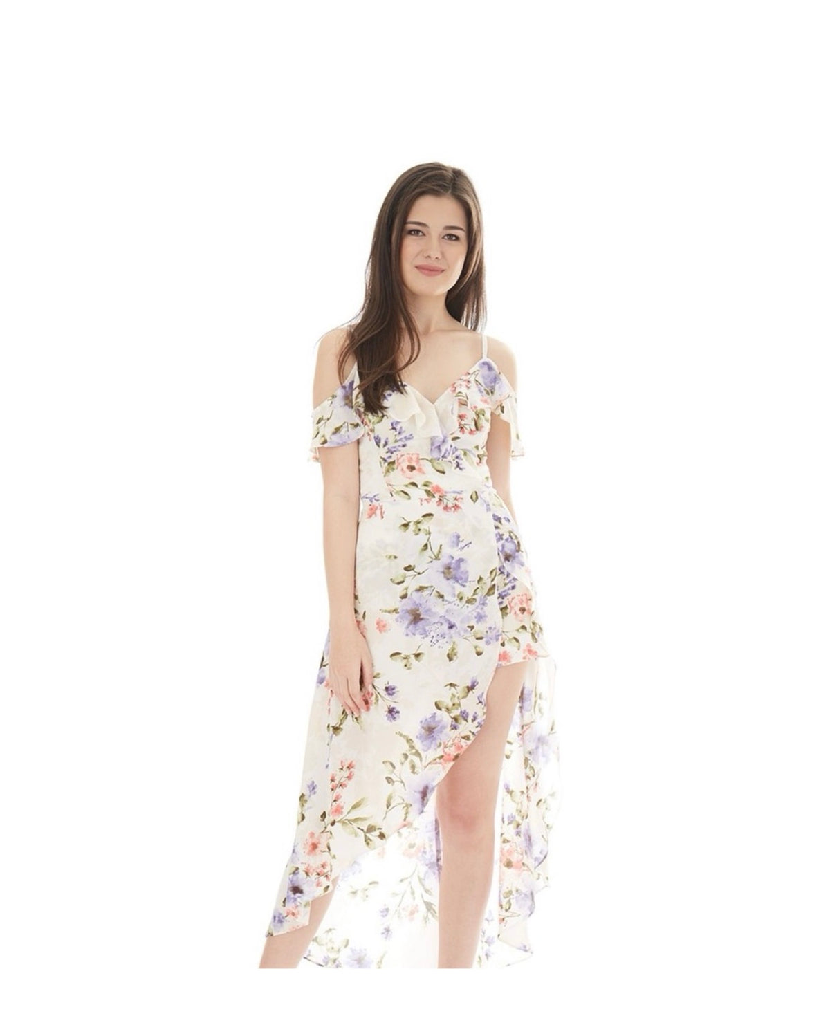 IZ Byer Cold Shoulder Asymmetrical Maxi Romper Dress