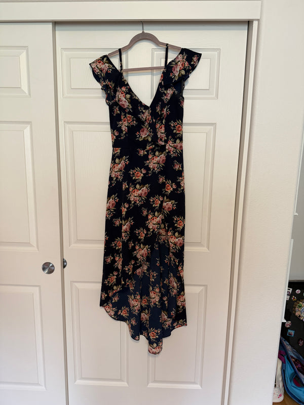 IZ Byer Navy Blue Floral Romper Dress