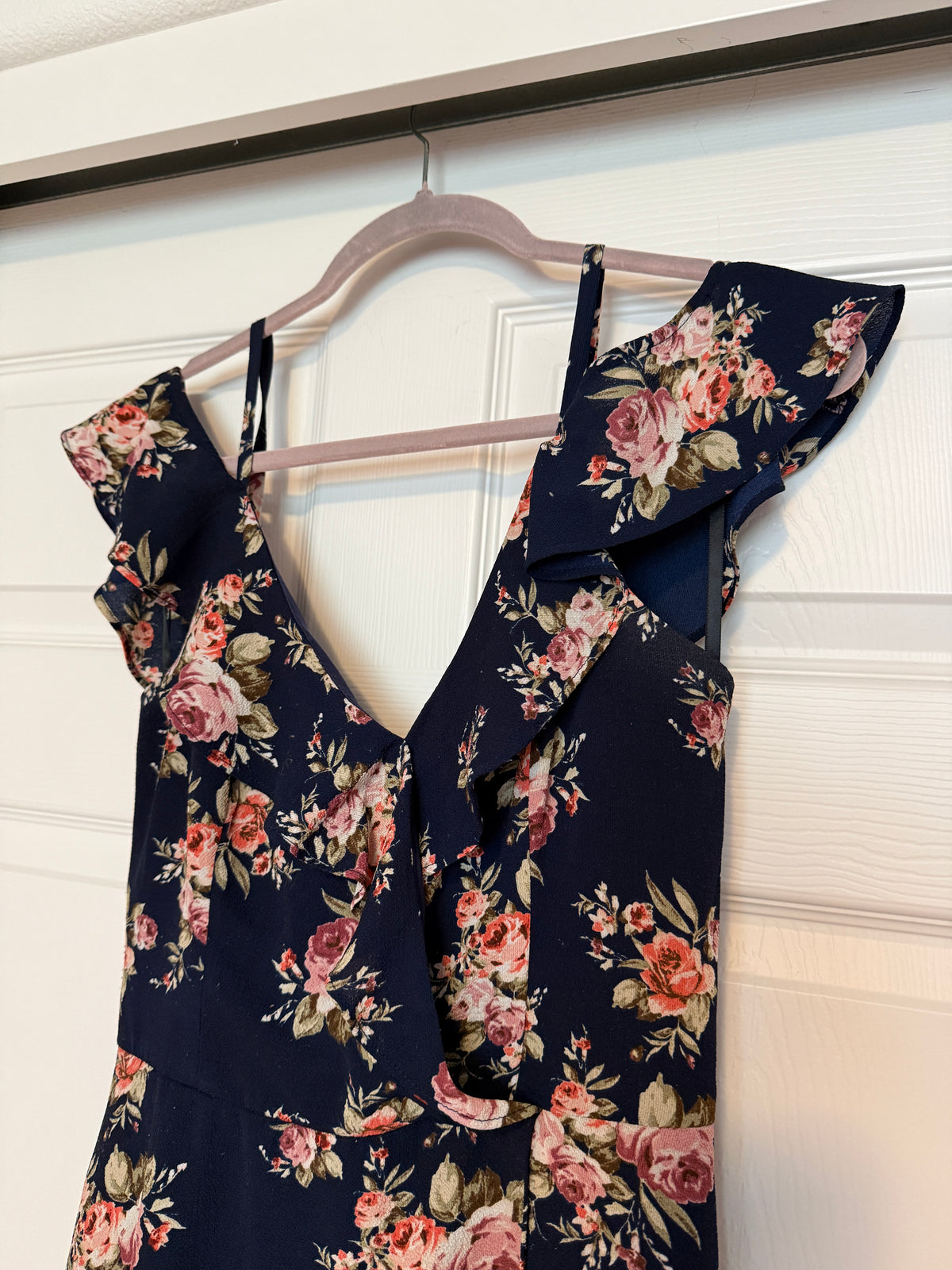 IZ Byer Navy Blue Floral Romper Dress