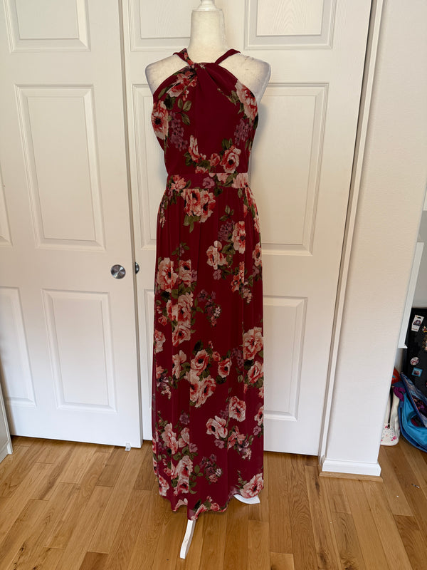 Ricarica Red Floral Halter Maxi Dress