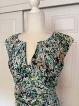 Adrianna Papell green/blue floral print cap-sleeve gathered sheath dress