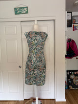 Adrianna Papell green/blue floral print cap-sleeve gathered sheath dress