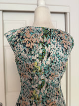Adrianna Papell green/blue floral print cap-sleeve gathered sheath dress