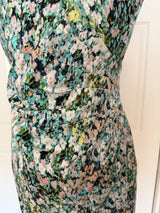 Adrianna Papell green/blue floral print cap-sleeve gathered sheath dress
