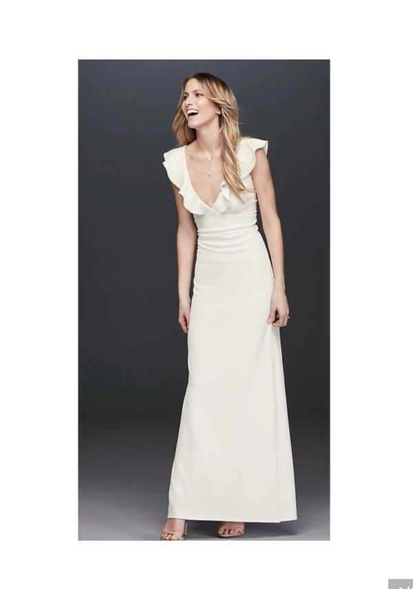 NWT DB Studio Ruffled V-Neck Gown in Ivory