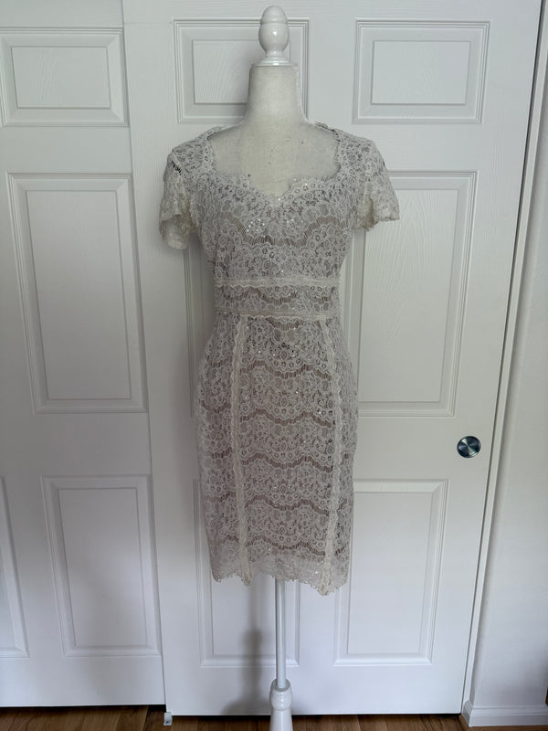 Violets & Roses White Ivory Cream Lace Capsleeve mini dress