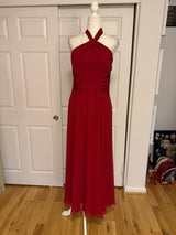 Morilee Madeline Gardner Halter Cross-Neck Floor-Length Gown in Berry Red