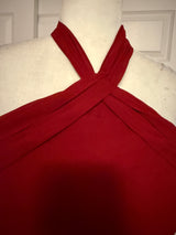 Morilee Madeline Gardner Halter Cross-Neck Floor-Length Gown in Berry Red