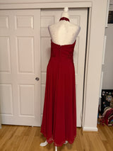 Morilee Madeline Gardner Halter Cross-Neck Floor-Length Gown in Berry Red