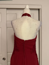 Morilee Madeline Gardner Halter Cross-Neck Floor-Length Gown in Berry Red