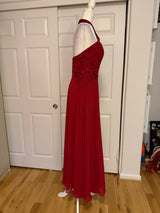 Morilee Madeline Gardner Halter Cross-Neck Floor-Length Gown in Berry Red