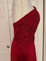 Morilee Madeline Gardner Halter Cross-Neck Floor-Length Gown in Berry Red