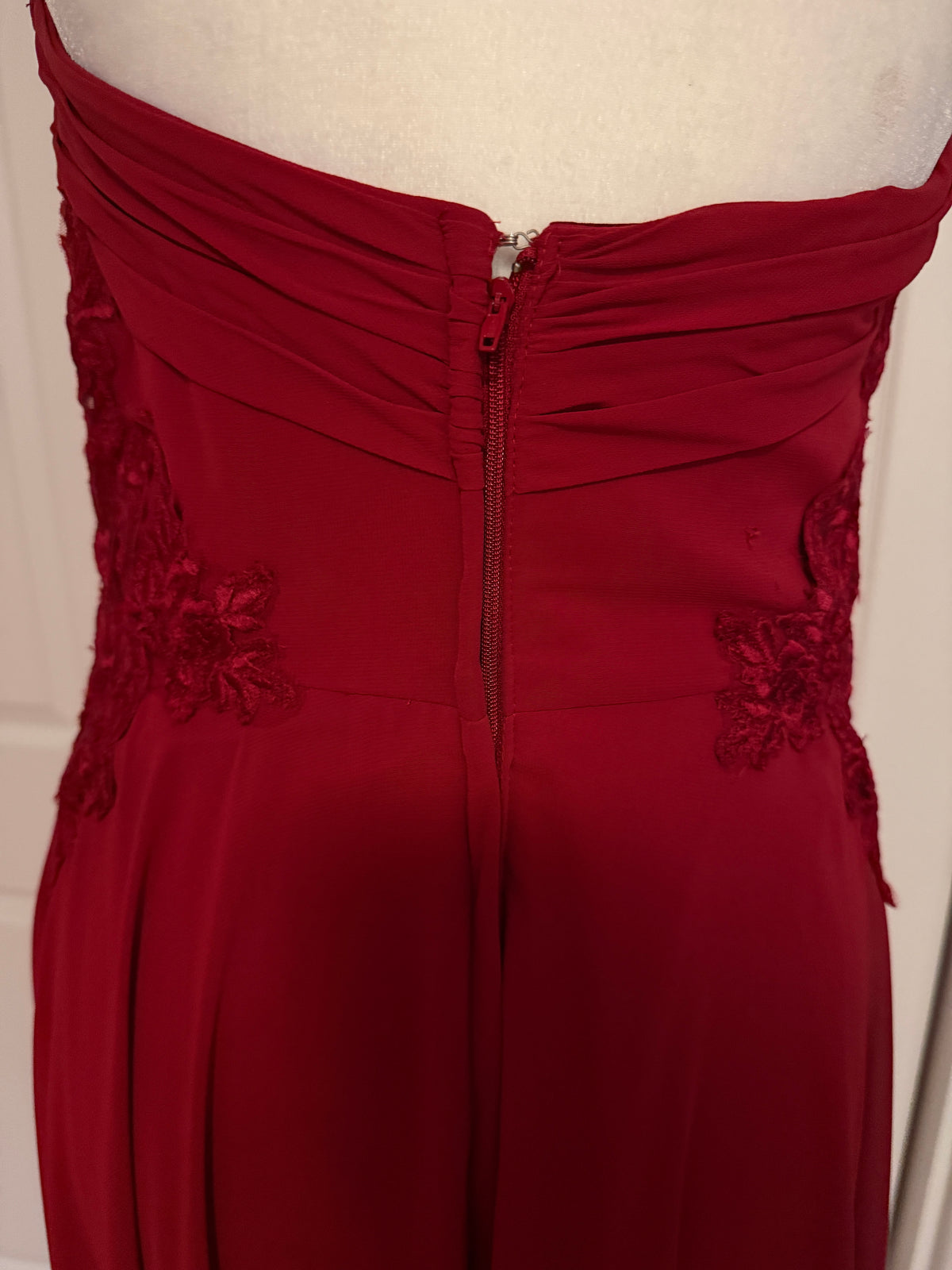 Morilee Madeline Gardner Halter Cross-Neck Floor-Length Gown in Berry Red