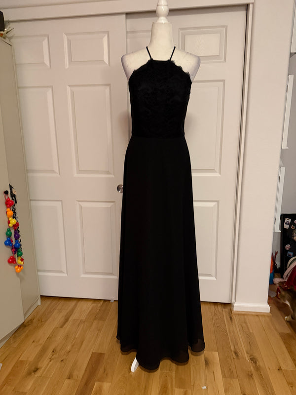 Hayley Paige floor-length chiffon gown style #5715 in black size 10
