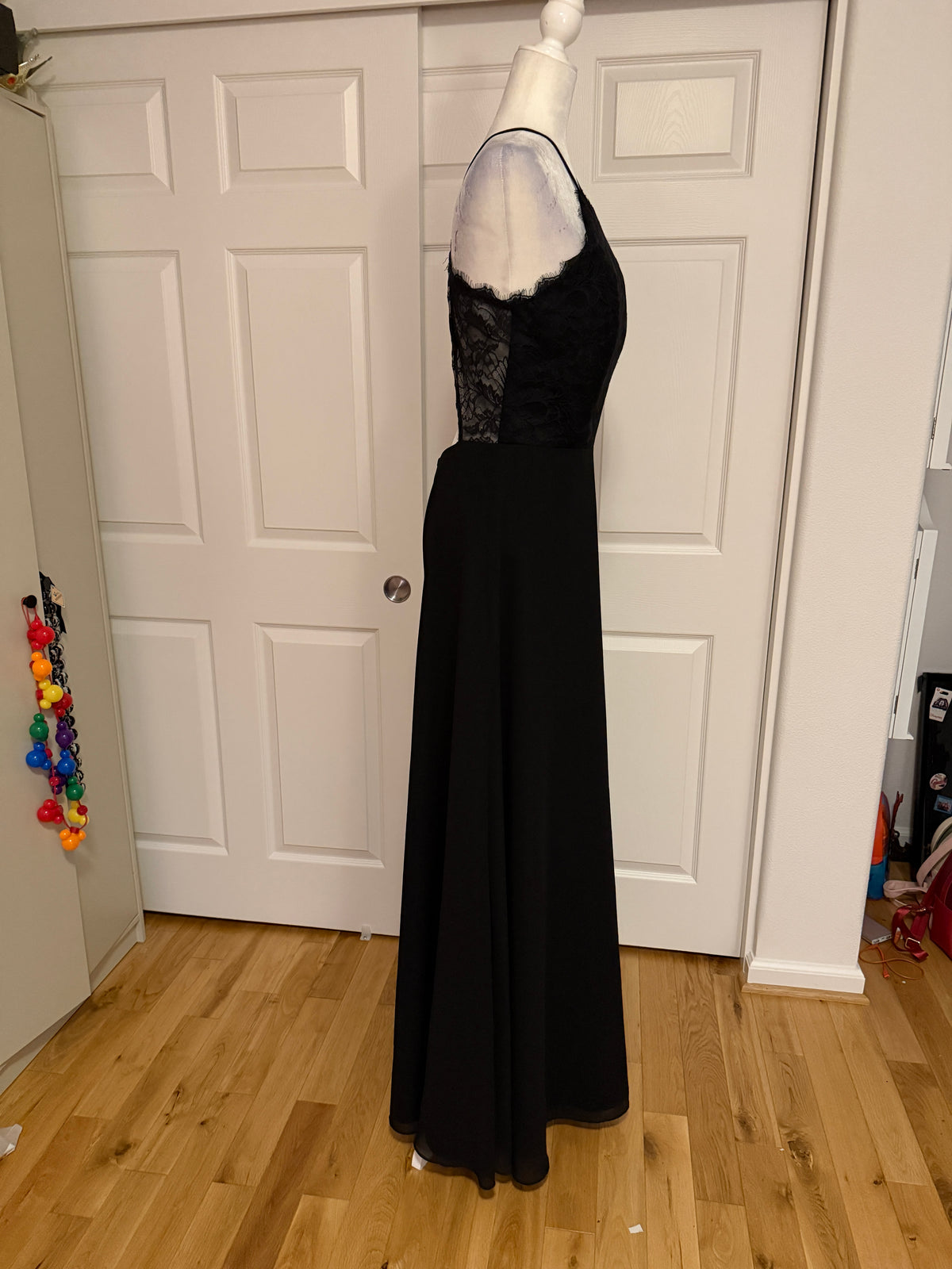 Hayley Paige floor-length chiffon gown style #5715 in black size 10