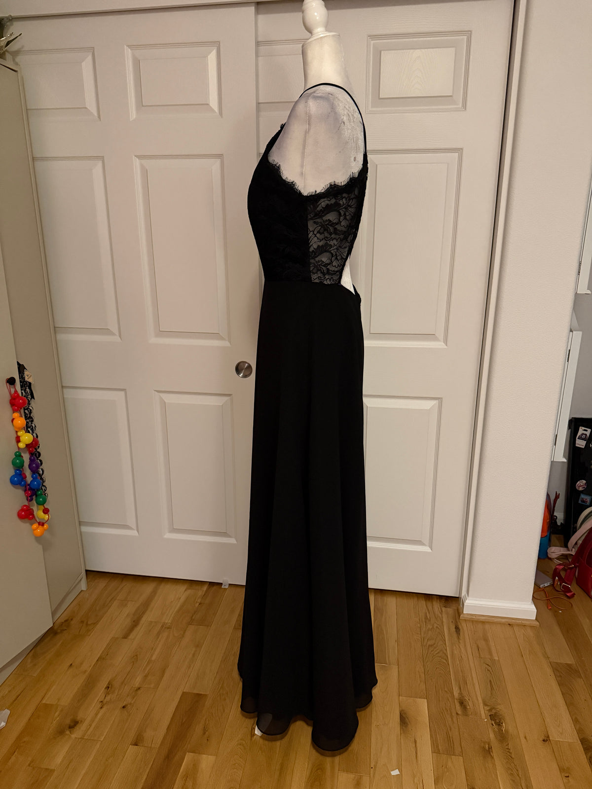 Hayley Paige floor-length chiffon gown style #5715 in black size 10