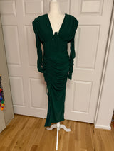 NWT PrettyLittleThing Green Corset Long Sleeved Ruched Midi Dress Sz 12
