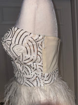 Bebe Isis Sequin Feather Dress in White/SIlver