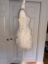 Bebe Isis Sequin Feather Dress in White/SIlver
