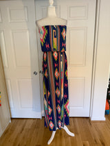 Style Rack Strapless Blue Aztec print maxi dress