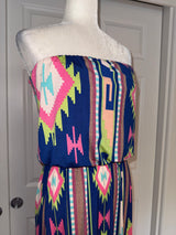 Style Rack Strapless Blue Aztec print maxi dress