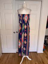 Style Rack Strapless Blue Aztec print maxi dress