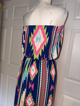 Style Rack Strapless Blue Aztec print maxi dress