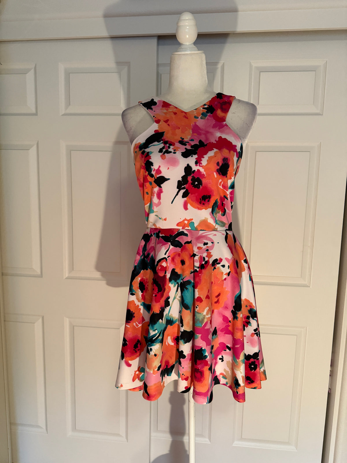 Saks 5th Ave. RED Floral Cut-In Halter A-line Mini Dress