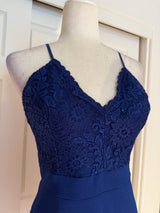 NWT Leyva's Royal Blue Lace Bodycon Crossback Spaghetti Strap Mini Dress