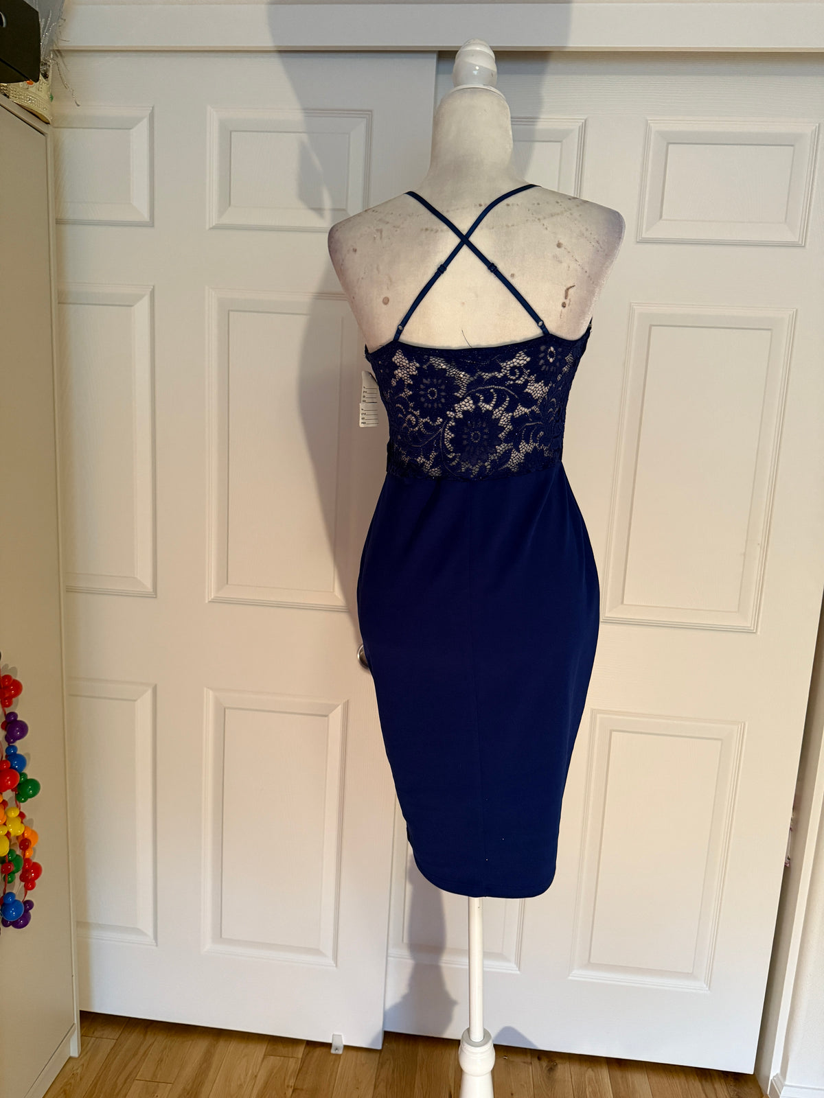 NWT Leyva's Royal Blue Lace Bodycon Crossback Spaghetti Strap Mini Dress