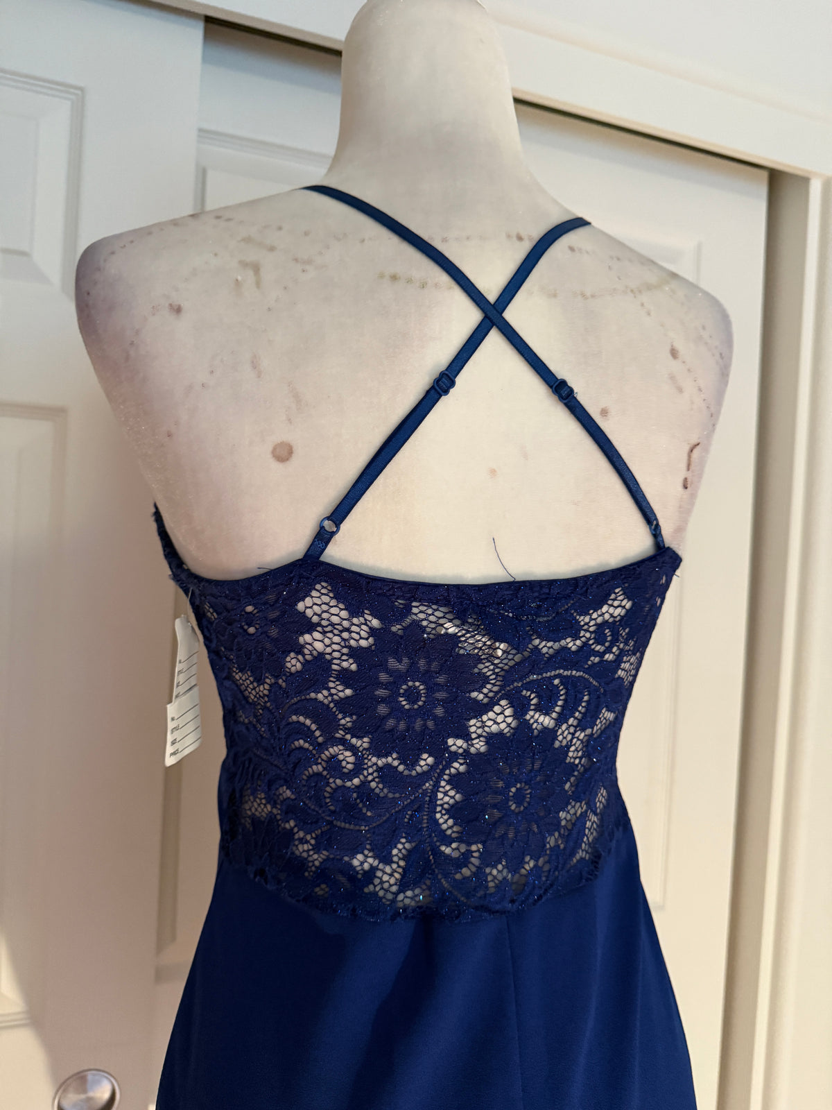 NWT Leyva's Royal Blue Lace Bodycon Crossback Spaghetti Strap Mini Dress