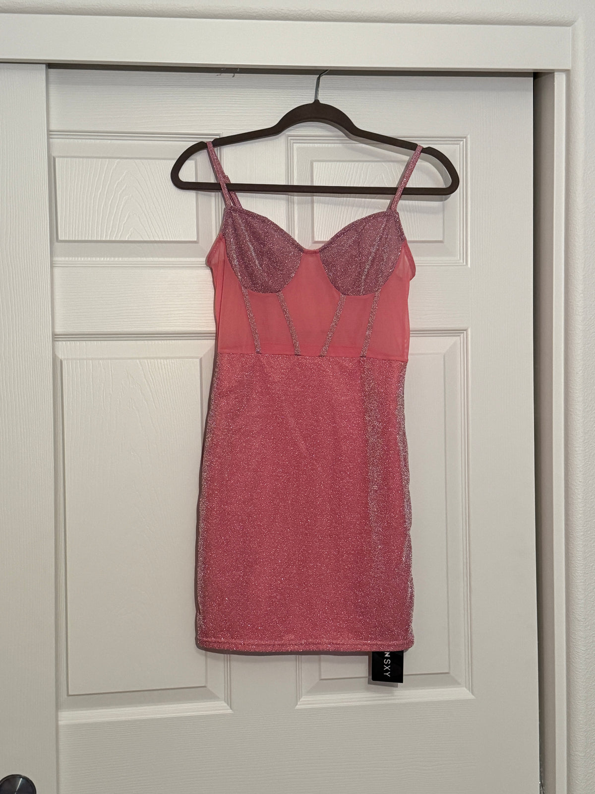 NWT SHEIN SXY Mesh Insert Bustier Cami Bodycon Dress in Pink