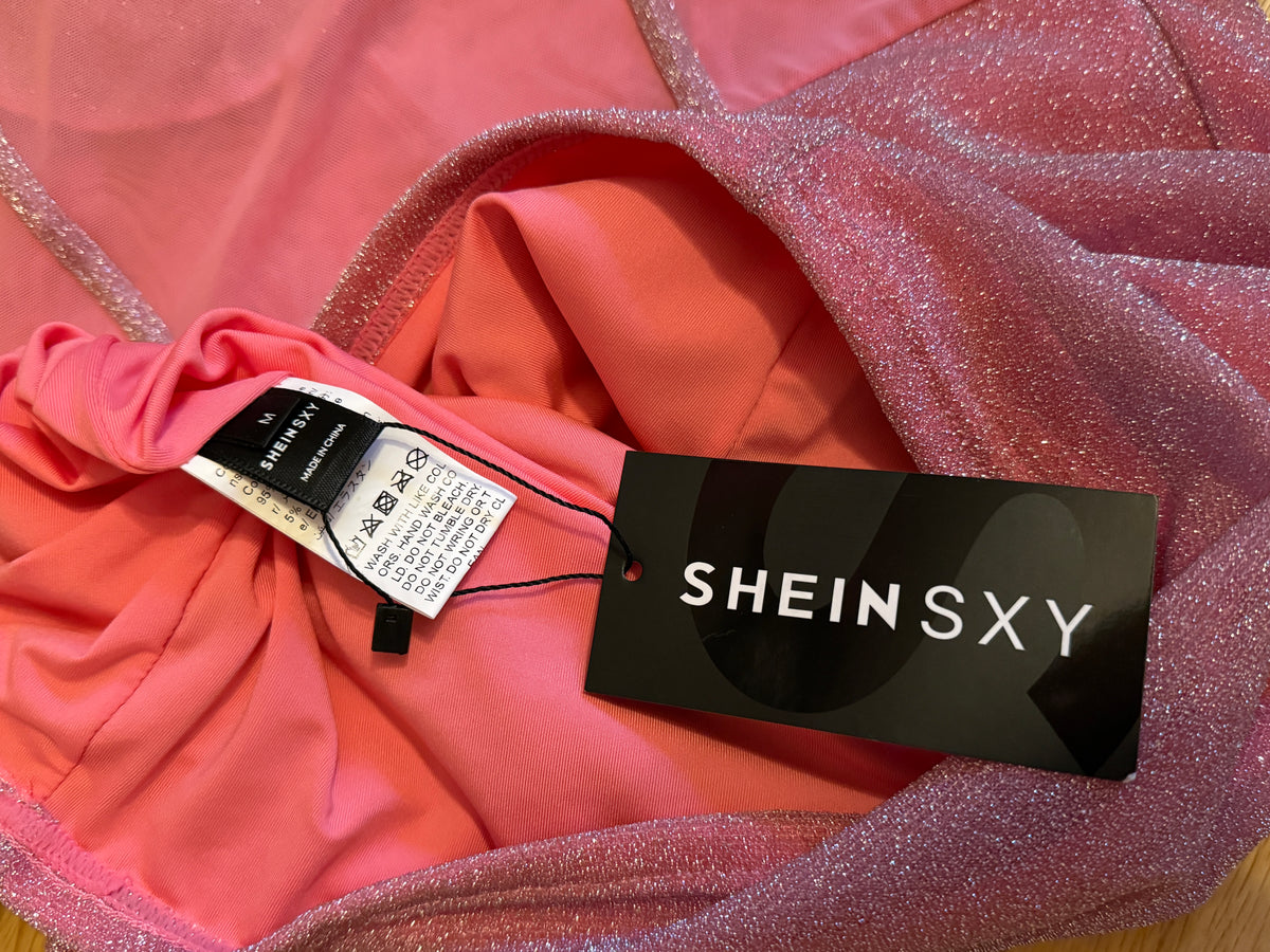 NWT SHEIN SXY Mesh Insert Bustier Cami Bodycon Dress in Pink