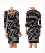 WHBM 3/4 Sleeve Slimming Black-White Stripe Dress