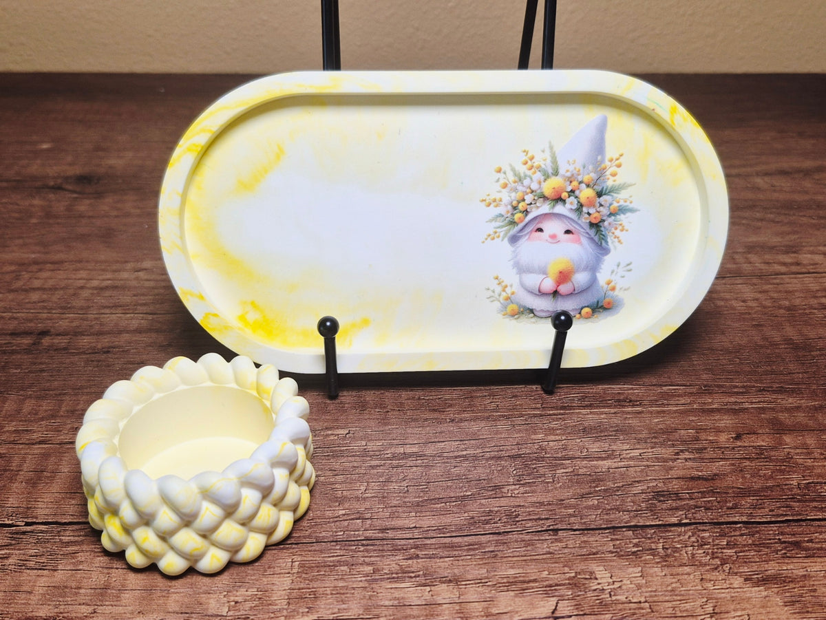 Resin Crete Trinket Tray W/Tealight Candle Holder