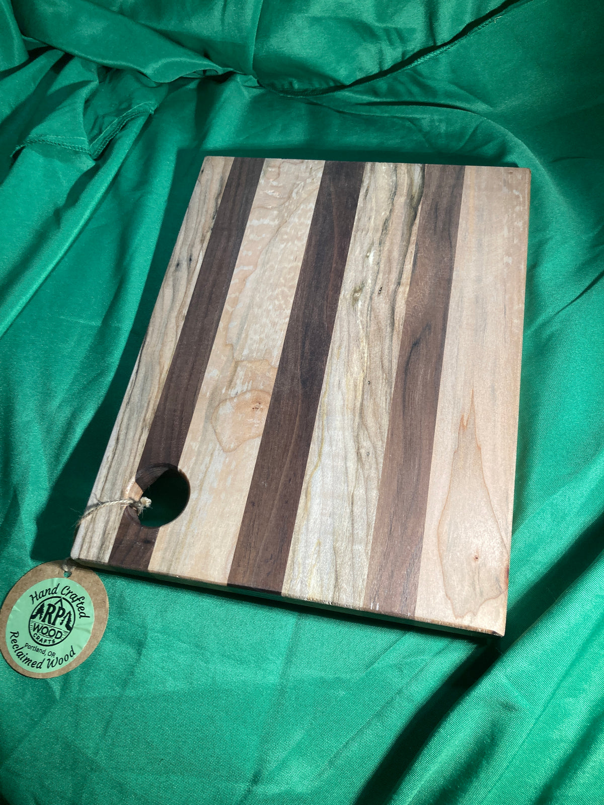 Medium wood Charcuterie board w/ hanging hole. Food prep. Hanging. Reclaimed wood. Handcrafted. High quality. Handmade gift. Walnut wood. Maple wood.