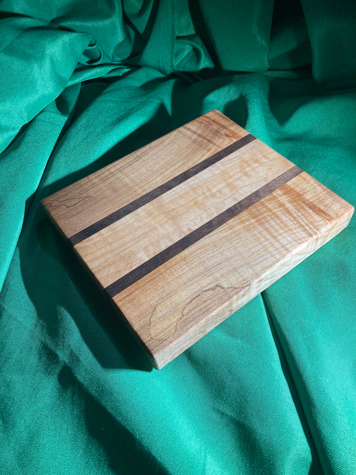 Small wood cutting board. Handcrafted charcuterie board. Cheese board. Small kitchen, r.v., camping, dorm room. Reclaimed wood. Crafted with black walnut and maple wood.