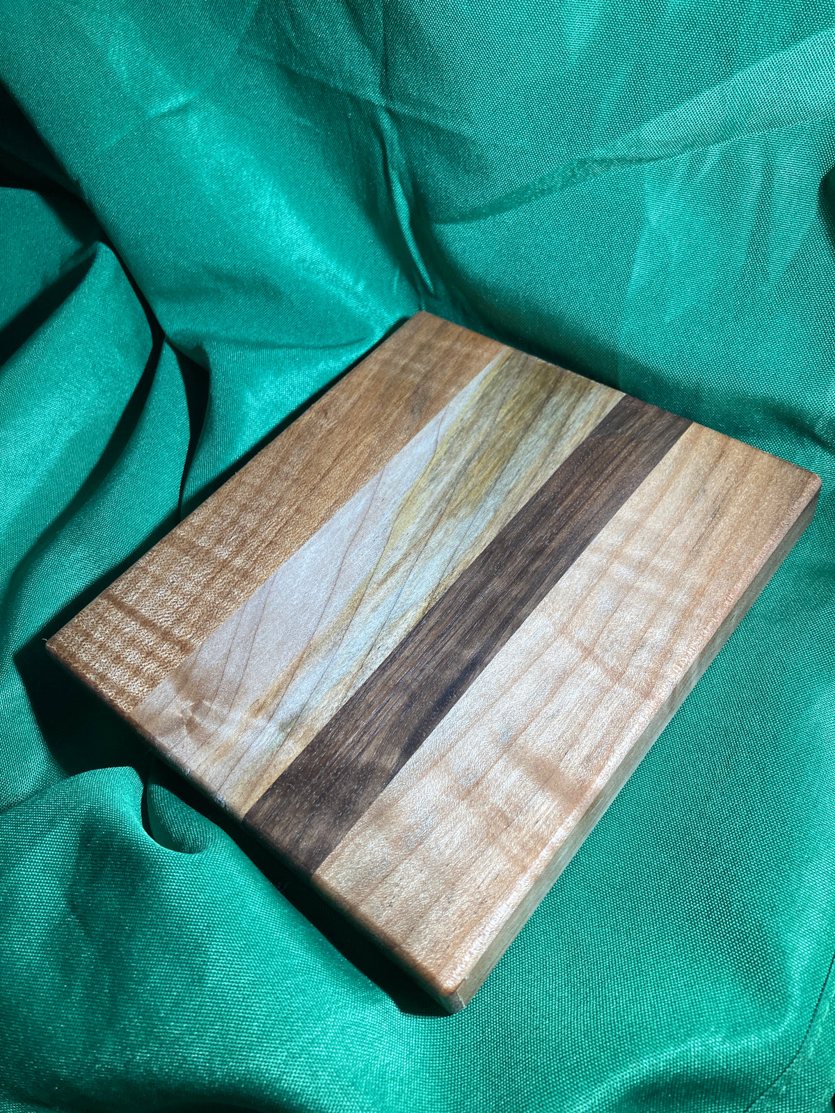 Small wood cutting board. Handcrafted charcuterie board. Cheese board. Small kitchen, r.v., camping, dorm room. Reclaimed wood. Crafted with black walnut and maple wood