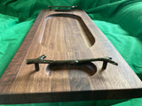 Hand Routed serving tray with metal handles and feet