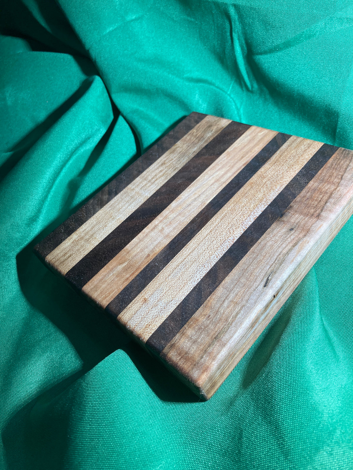Small wood cutting board. Handcrafted charcuterie board. Cheese board. Small kitchen, r.v., camping, dorm room. Reclaimed wood. Crafted with black walnut and maple wood.