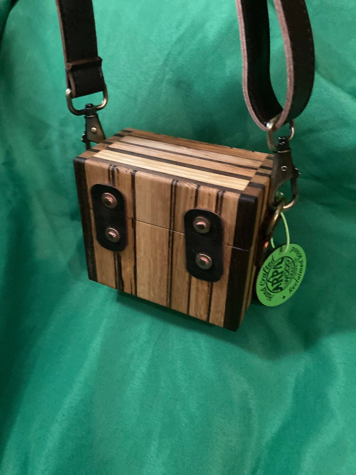 Wood box "purse" crossbody "bag" box one of a kind oak and black walnut. Oil rubbed bronze hardware.