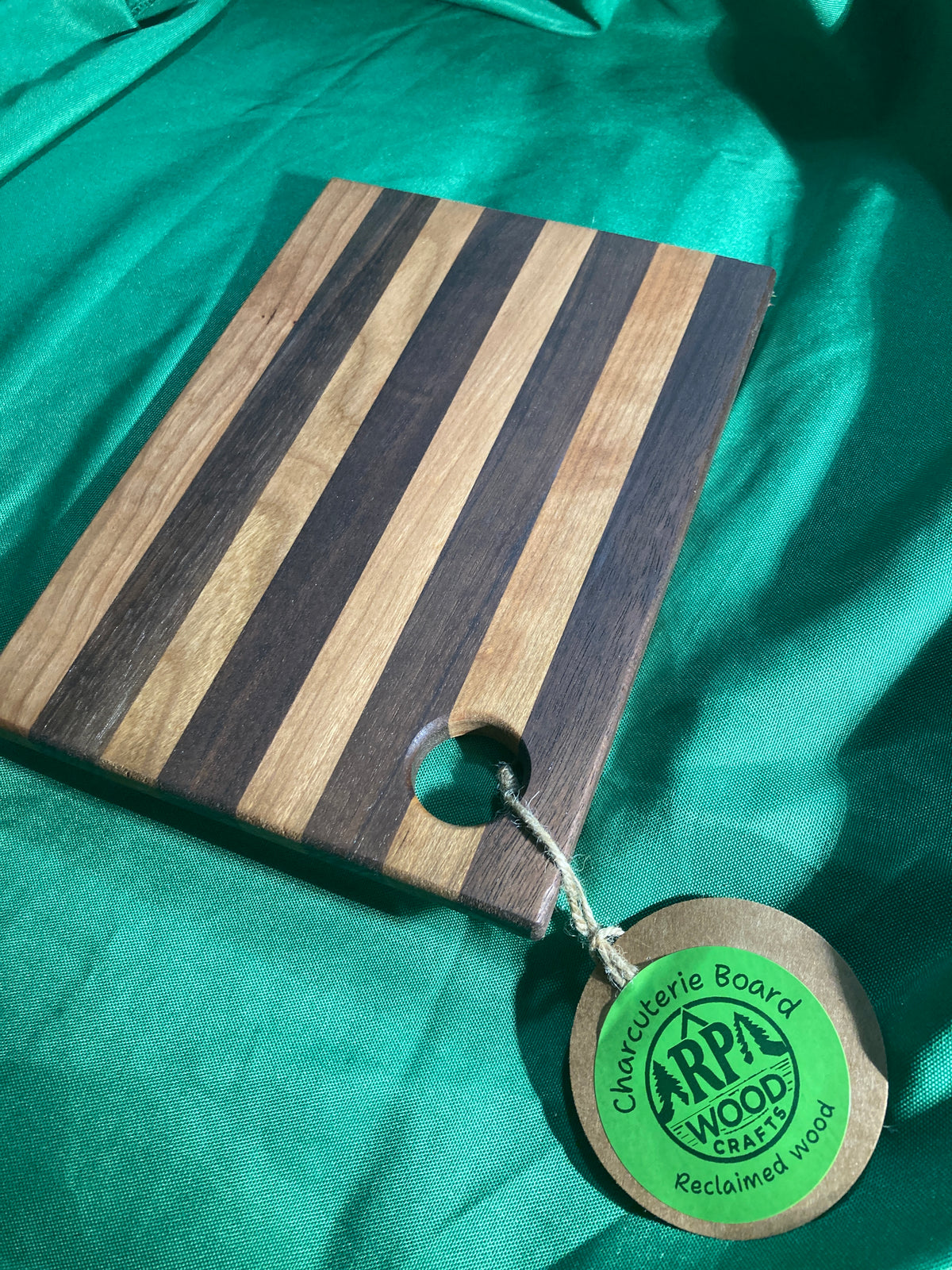 6”x 8” Small charcuterie board with hanging hole. Personal charcuterie. Cheese board. Reclaimed wood handcrafted. Cherry wood. Walnut wood.