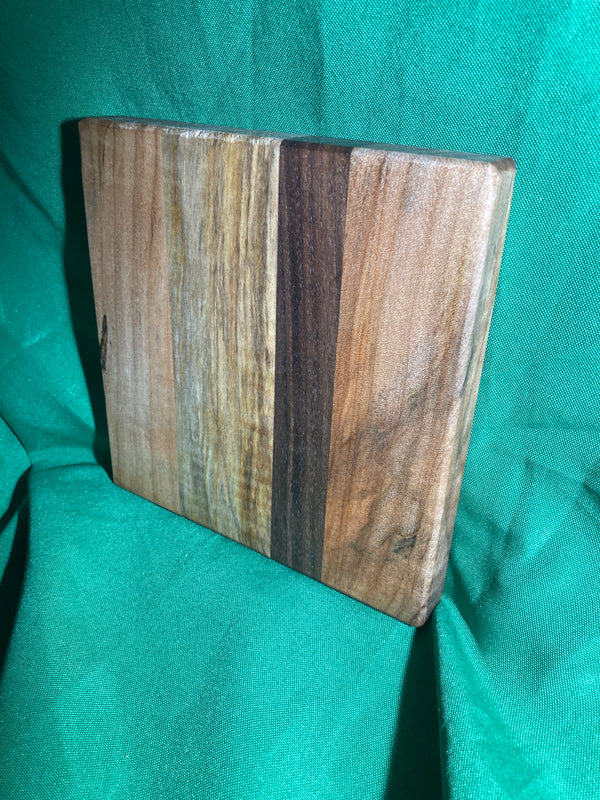 Small wood cutting board. Handcrafted charcuterie board. Cheese board. Small kitchen, r.v., camping, dorm room. Reclaimed wood. Crafted with black walnut and maple wood.