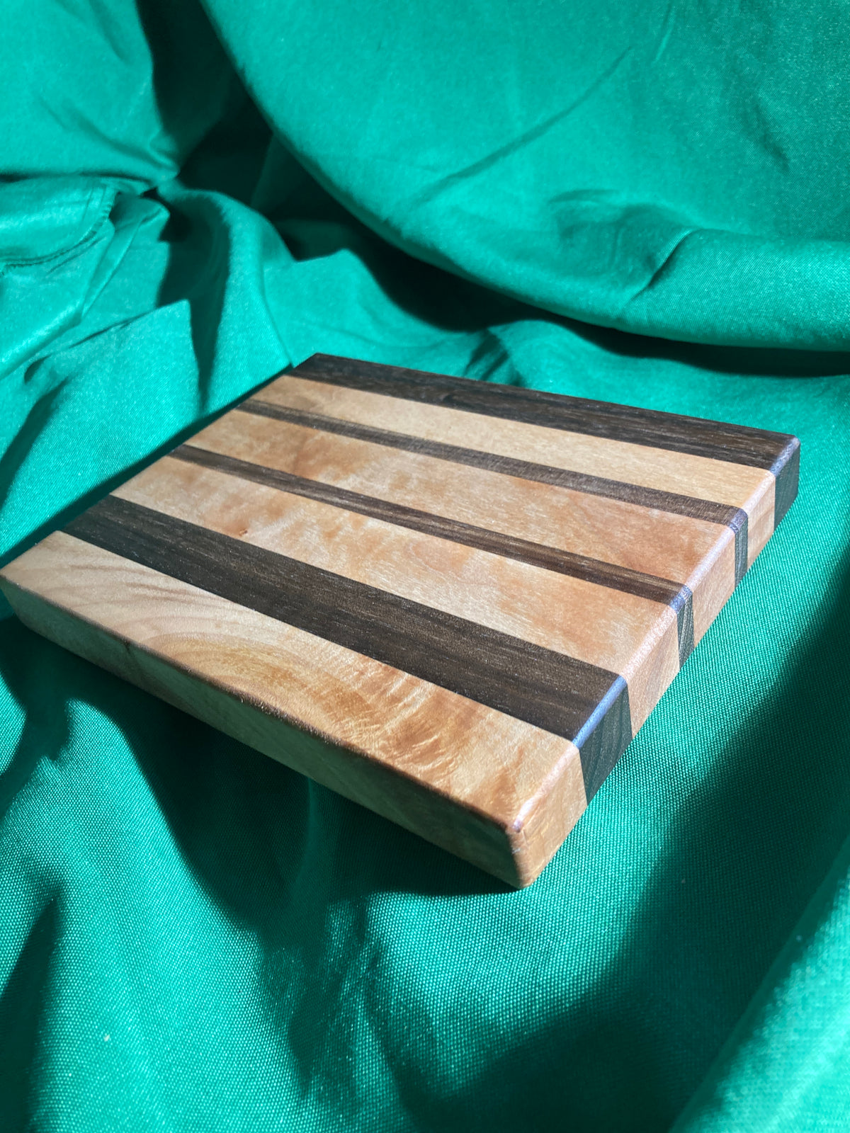 Small wood cutting board. Handcrafted charcuterie board. Cheese board. Small kitchen, r.v., camping, dorm room. Reclaimed wood. Crafted with black walnut and maple wood.
